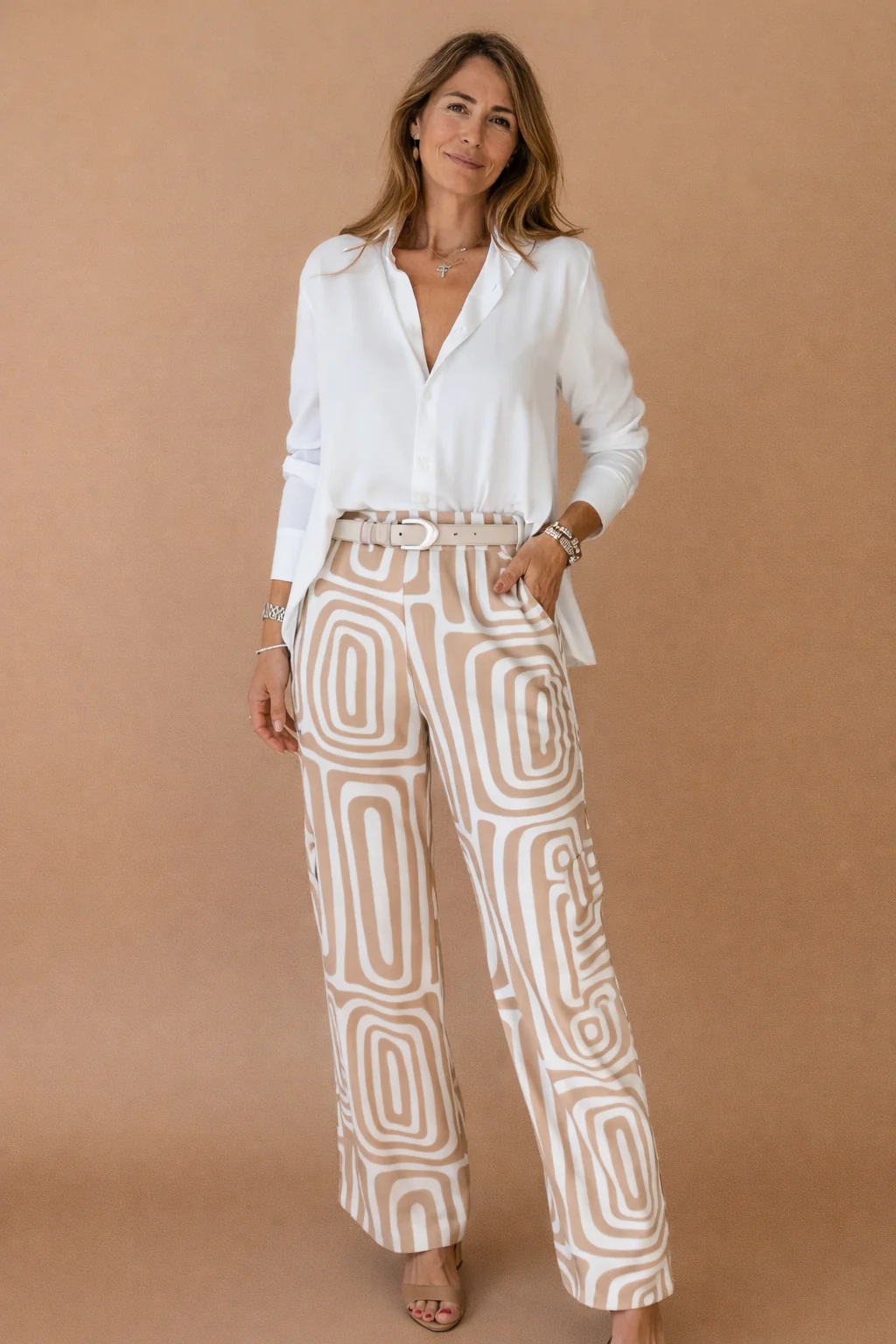 Dianne | Long Sleeve Shirt and Abstract Trouser Set | Belt Included