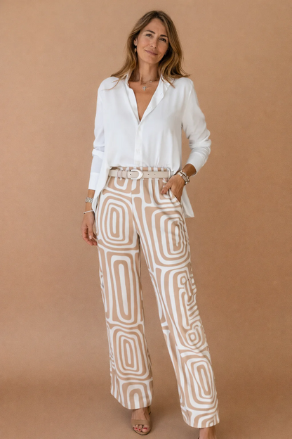 Dianne | Long Sleeve Shirt and Abstract Trouser Set | Belt Included