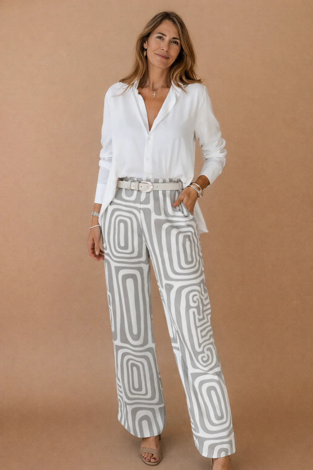 Dianne | Long Sleeve Shirt and Abstract Trouser Set | Belt Included
