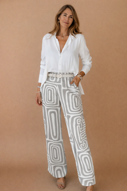 Dianne | Long Sleeve Shirt and Abstract Trouser Set | Belt Included