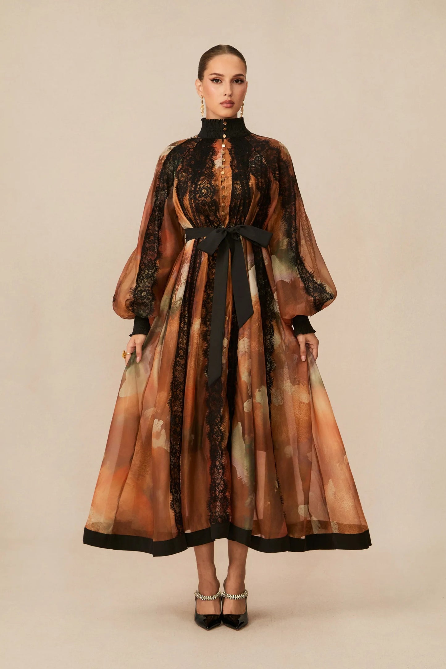 Isabella | Lace-Trimmed Organza Maxi Dress