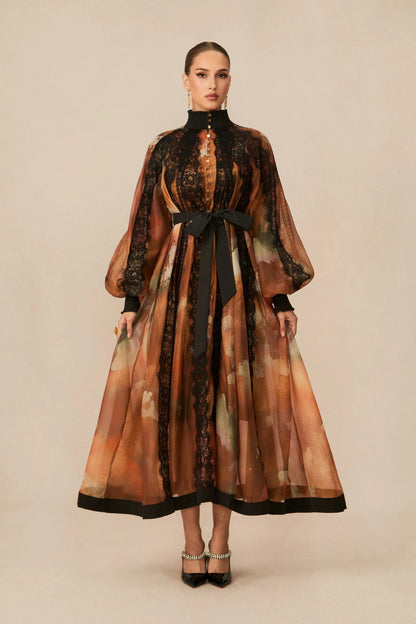 Isabella | Lace-Trimmed Organza Maxi Dress