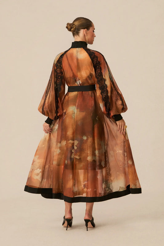 Isabella | Lace-Trimmed Organza Maxi Dress