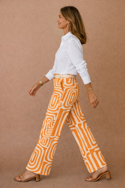 Dianne | Long Sleeve Shirt and Abstract Trouser Set | Belt Included