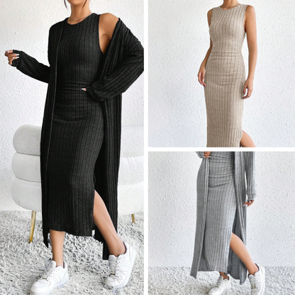 Briar | Ribbed Midi Dress and Longline Cardigan Set
