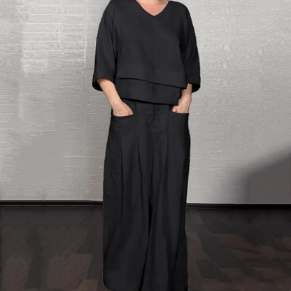 Claire | V-Neck Flowy Top and Wide-Leg Pants Set