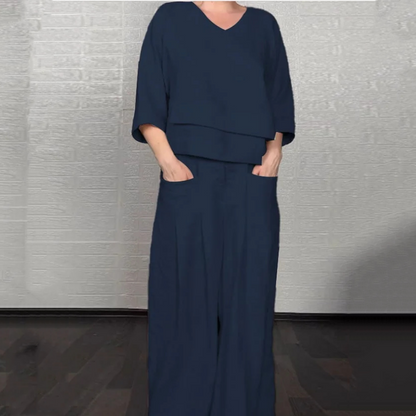 Claire | V-Neck Flowy Top and Wide-Leg Pants Set