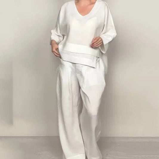 Claire | V-Neck Flowy Top and Wide-Leg Pants Set