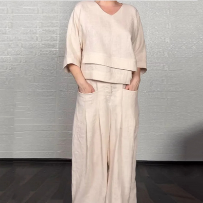 Claire | V-Neck Flowy Top and Wide-Leg Pants Set