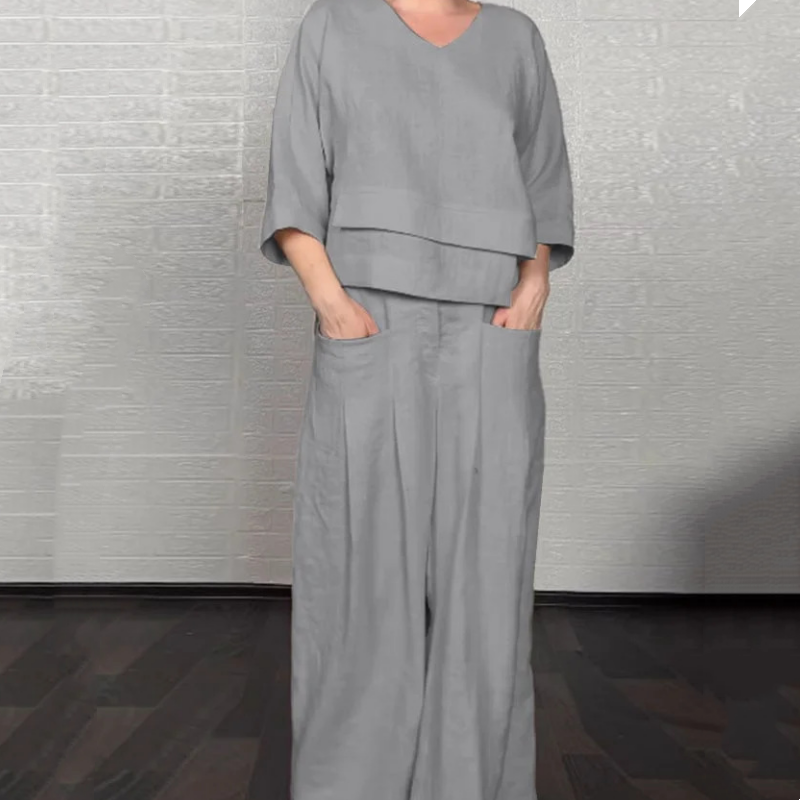 Claire | V-Neck Flowy Top and Wide-Leg Pants Set
