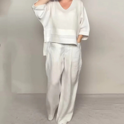 Claire | V-Neck Flowy Top and Wide-Leg Pants Set