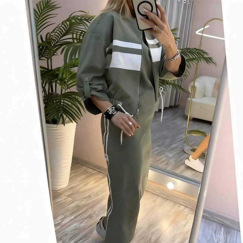 Serena | Striped Zip-Up Jacket and Midi Dress Set