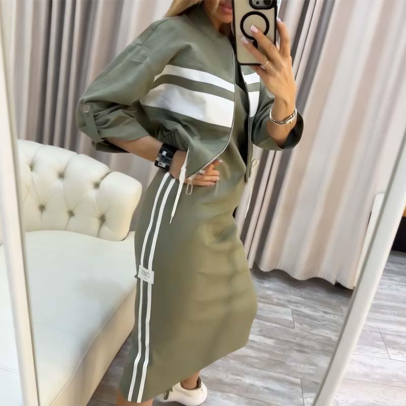 Serena | Striped Zip-Up Jacket and Midi Dress Set