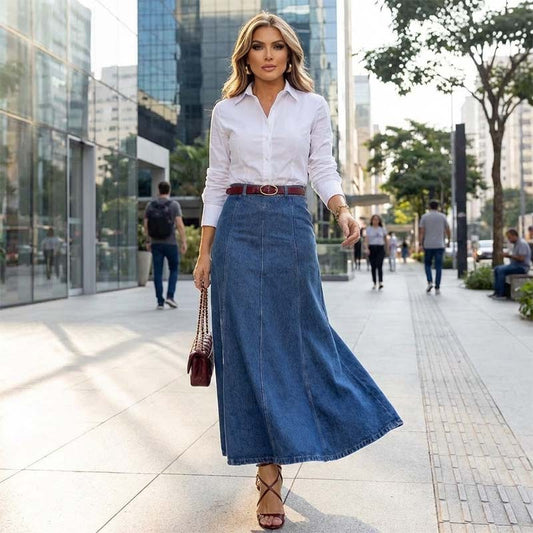 Sienna | Panel-Detail Denim Maxi Skirt