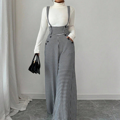 Trisha | Houndstooth Wide-Leg Pinafore Pants