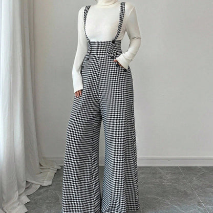 Trisha | Houndstooth Wide-Leg Pinafore Pants