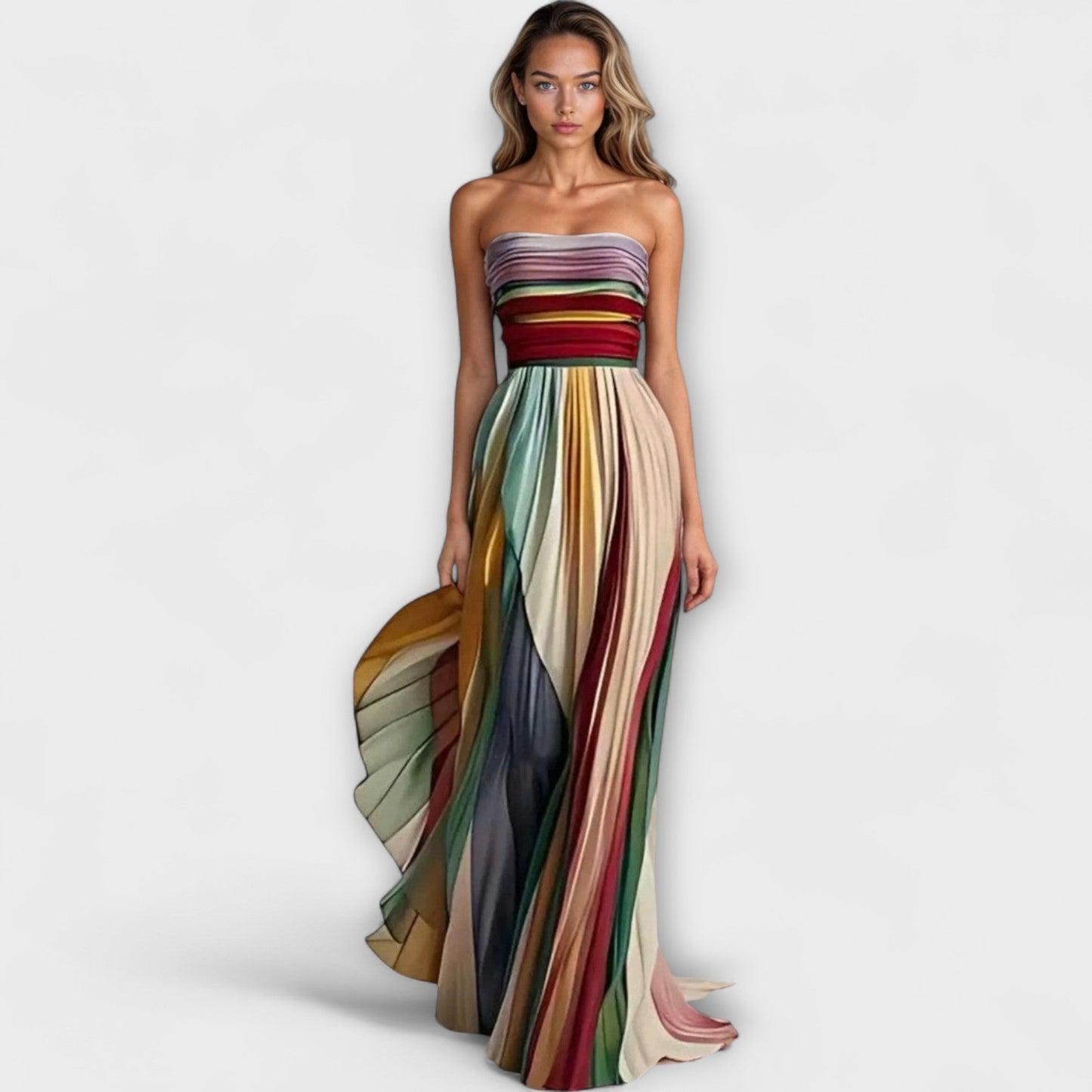 Irish | Multicolour Pleated Strapless Maxi Dress
