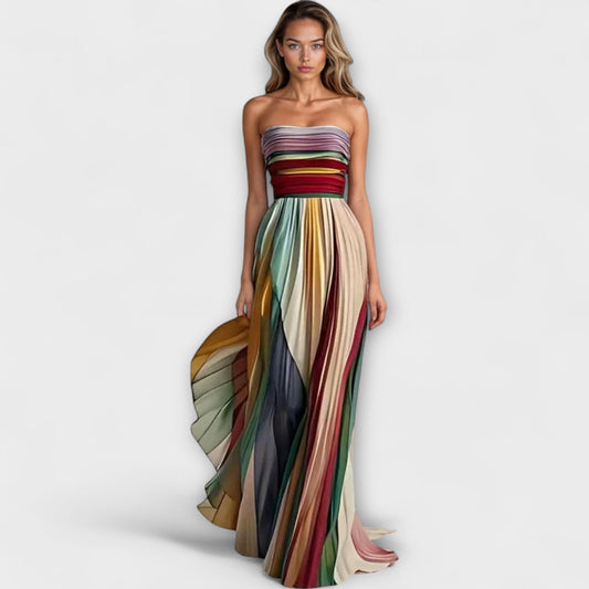 Irish | Multicolour Pleated Strapless Maxi Dress