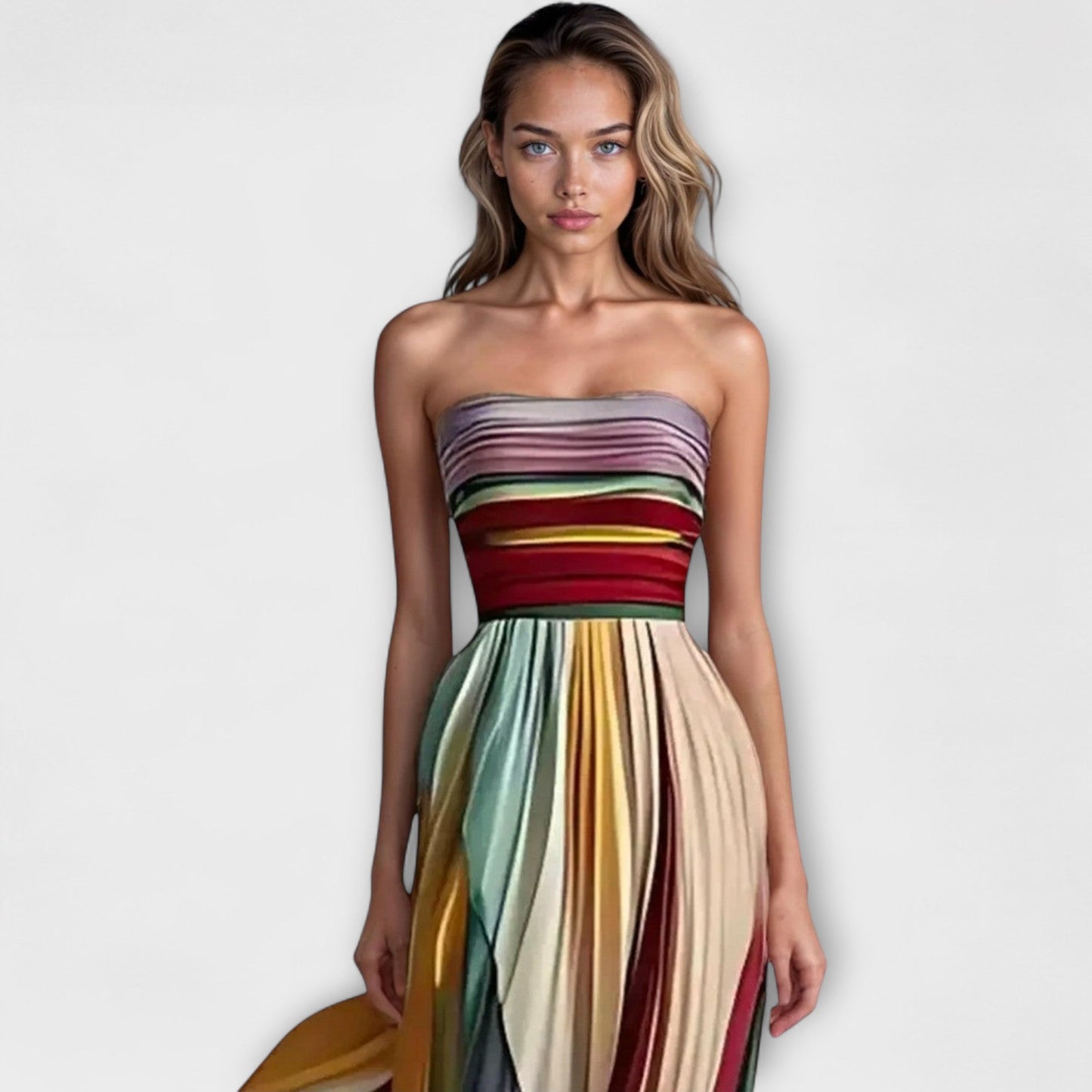 Irish | Multicolour Pleated Strapless Maxi Dress