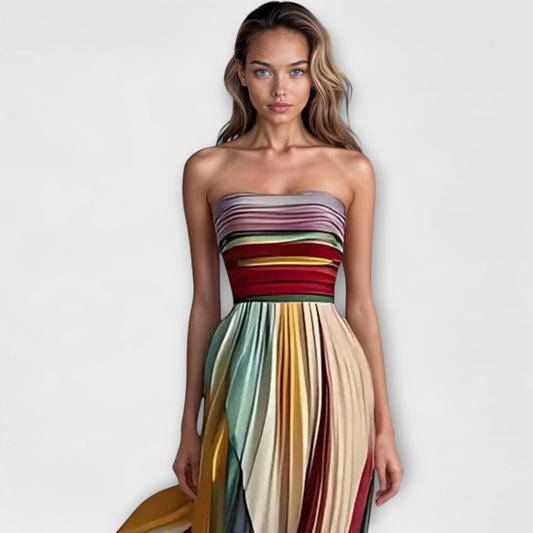 Irish | Multicolour Pleated Strapless Maxi Dress