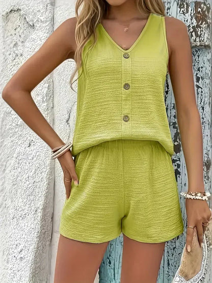 Cora | Button-Front Top and Shorts Set